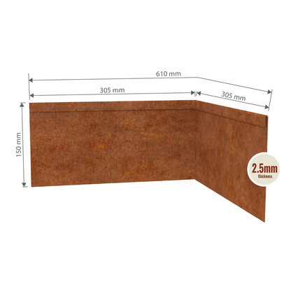 Corten Steel Corner Inside 150mmH x 610mmW - 2.50mm Gauge