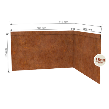 Corten Steel Corner Inside 185mmH x 610mmW - 2.50mm Gauge