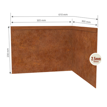 Corten Steel Corner Inside 230mmH x 610mmW - 2.50mm Gauge