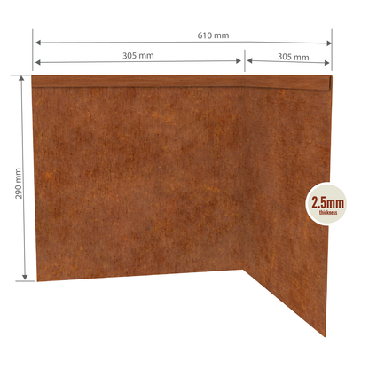 Corten Steel Corner Inside 290mmH x 610mmW - 2.50mm Gauge