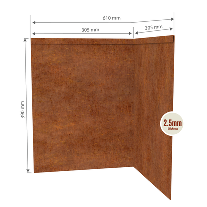 Corten Steel Corner Inside 390mmH x 610mmW - 2.50mm Gauge