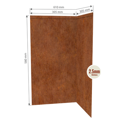 Corten Steel Corner Inside 580mmH x 610mmW - 2.50mm Gauge