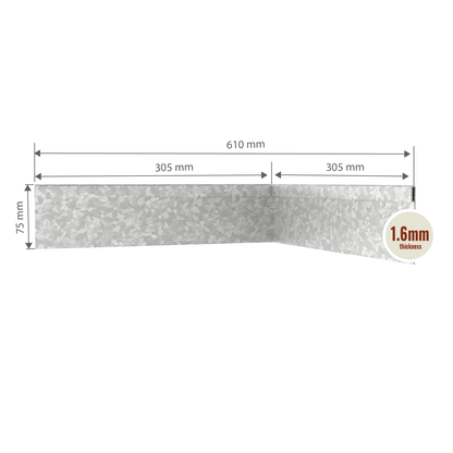 Galvanised Steel Corner Inside 75mmH x 610mmW - 1.60mm Gauge