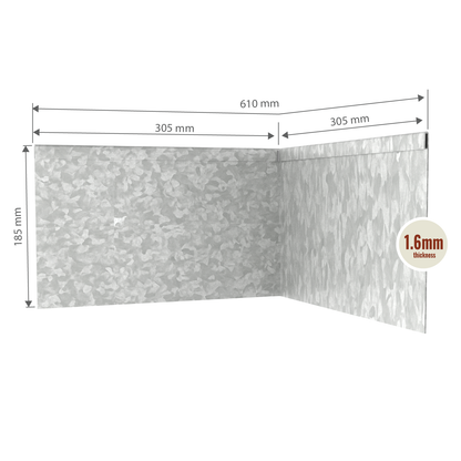 Galvanised Steel Corner Inside 185mmH x 610mmW - 1.60mm Gauge