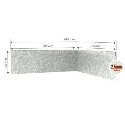 Galvanised Steel Corner Inside 100mmH x 610mmW - 2.50mm Gauge