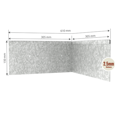 Galvanised Steel Corner Inside 150mmH x 610mmW - 2.50mm Gauge