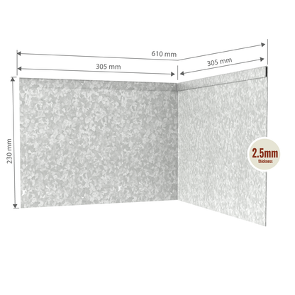 Galvanised Steel Corner Inside 230mmH x 610mmW - 2.50mm Gauge