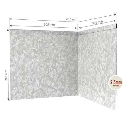 Galvanised Steel Corner Inside 290mmH x 610mmW - 2.50mm Gauge