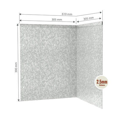 Galvanised Steel Corner Inside 390mmH x 610mmW - 2.50mm Gauge