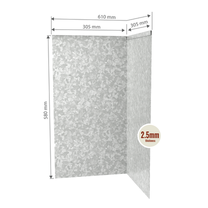 Galvanised Steel Corner Inside 580mmH x 610mmW - 2.50mm Gauge