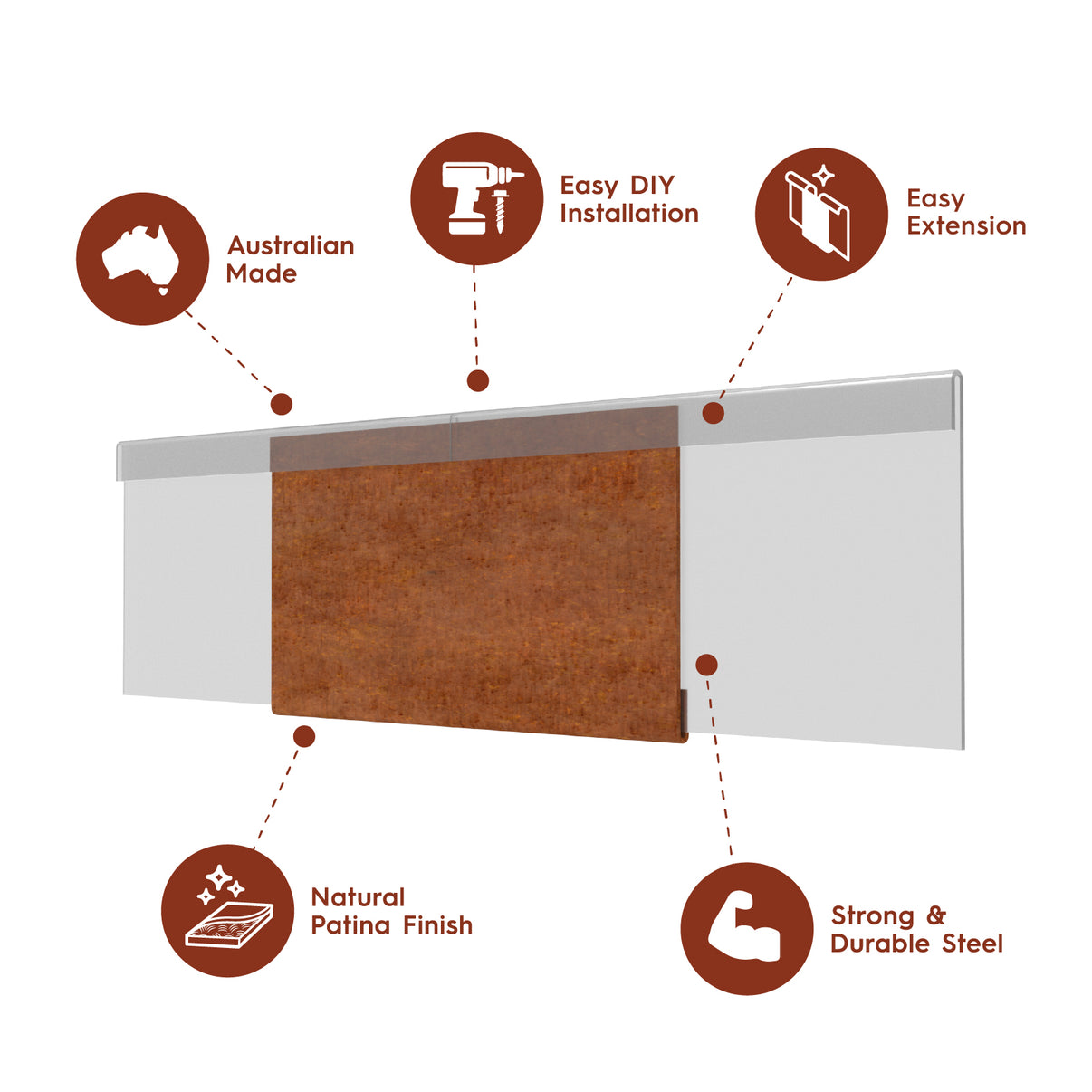 Features and benefits of TerraForm Edging 100mm corten steel connector.