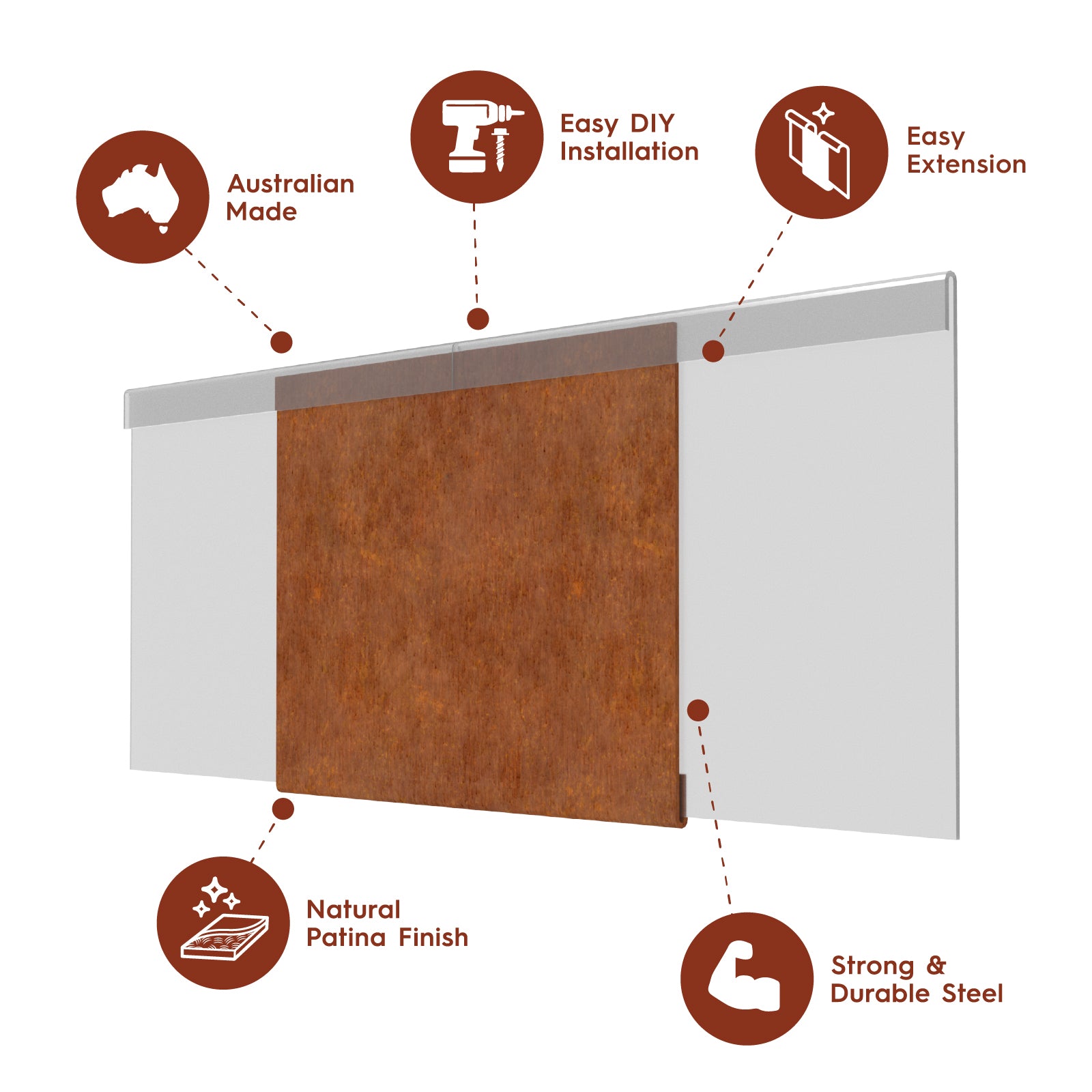 Features and benefits of TerraForm Edging 150mm corten steel connector.